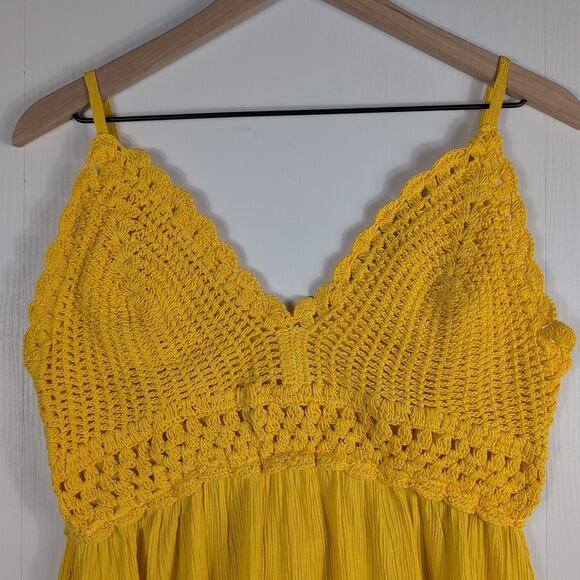Blush Womens L Yellow Crochet Peplum Cami Boho Ruffle Hem Y2K Festival Top - Picture 2 of 9